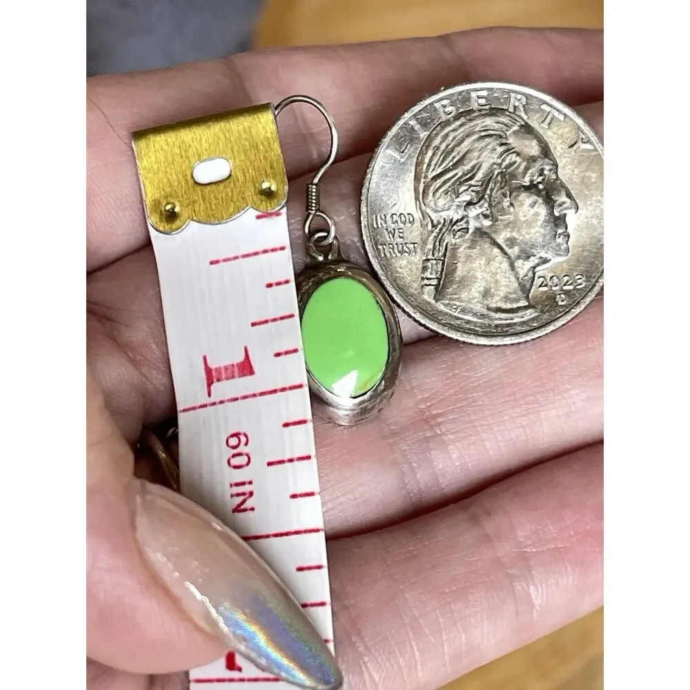Vintage Sterling Silver Gaspeite Drop Earrings Green Dangle Southwest 925 Oval